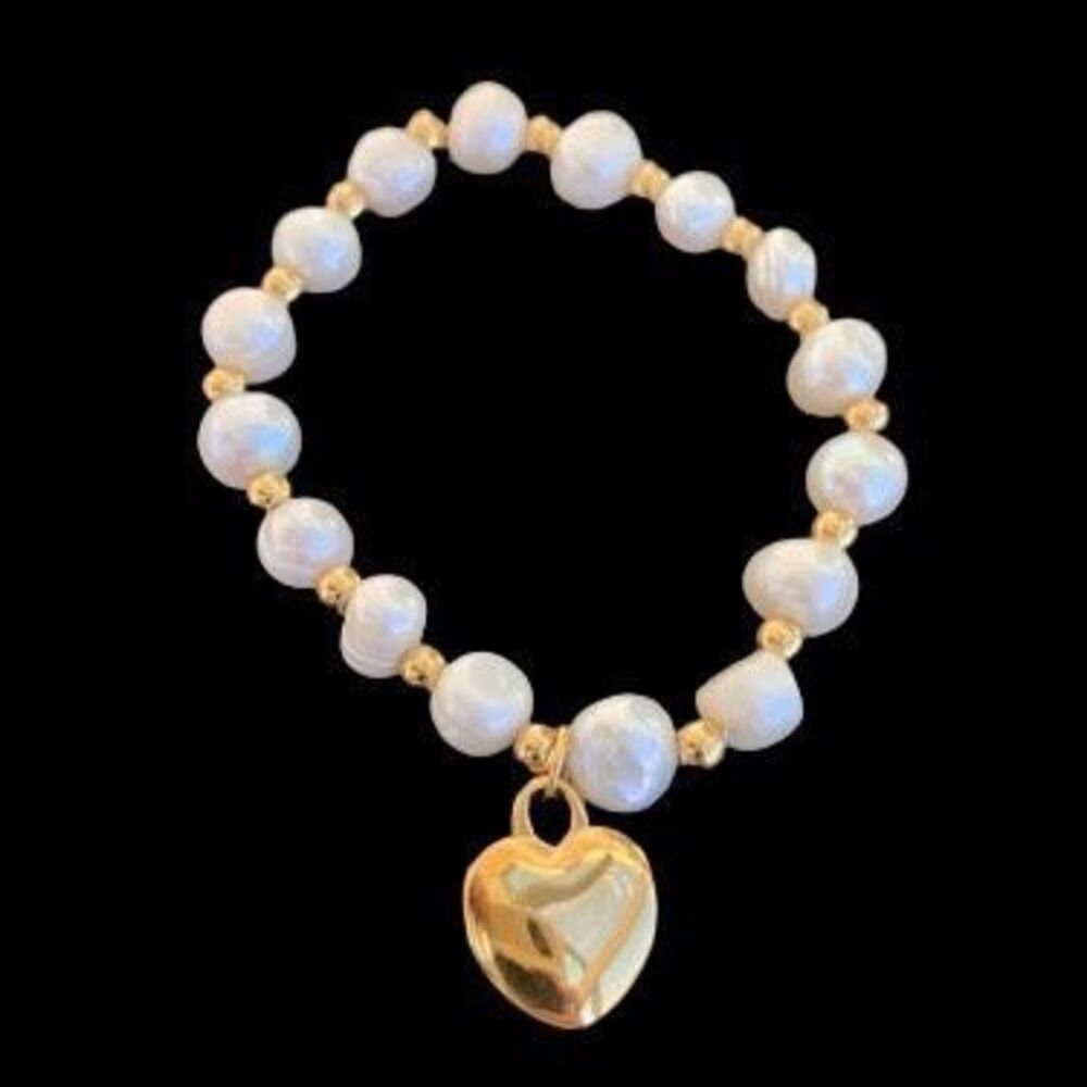 Real Pearl & Gold Heart Stretch Bracelet - Celebrate Unique Beauty